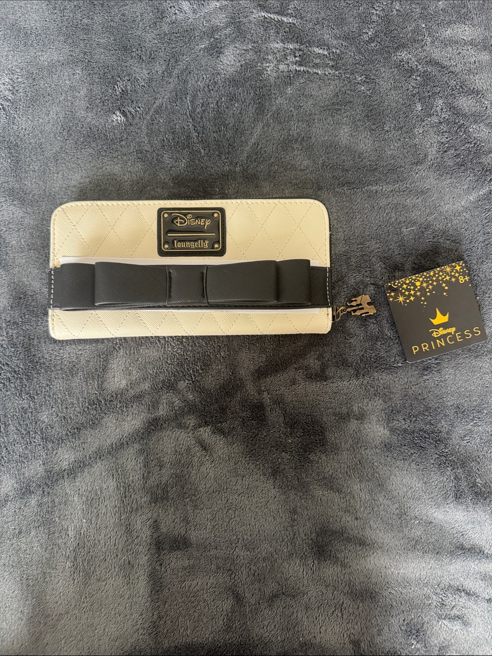 Loungefly Cream Wallet with Black Quilted Bow and Disney Plaque